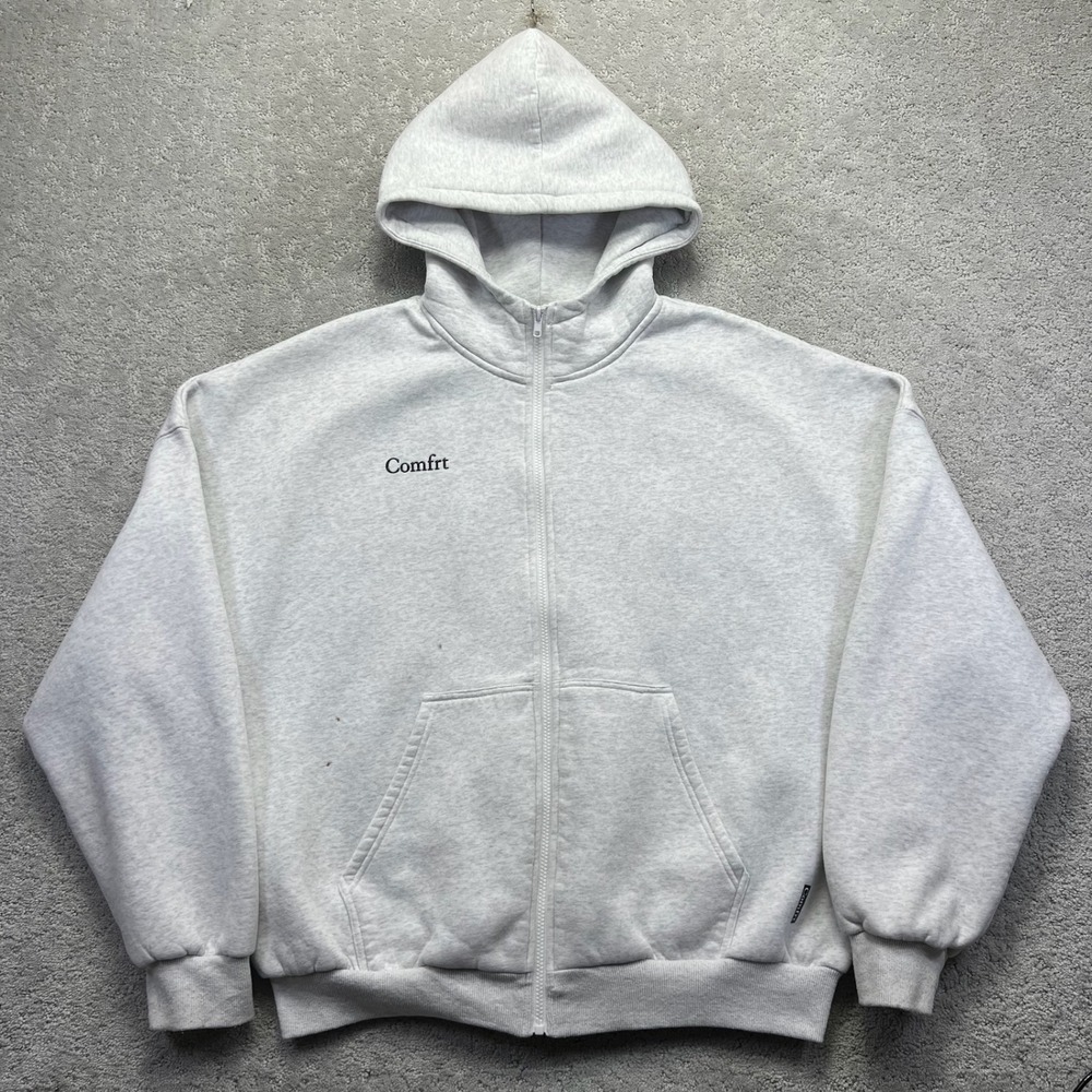 Comfrt Hoodie Sweatshirt Size XL?? Heather Gray Oversized Fleece Cloud Zip Up